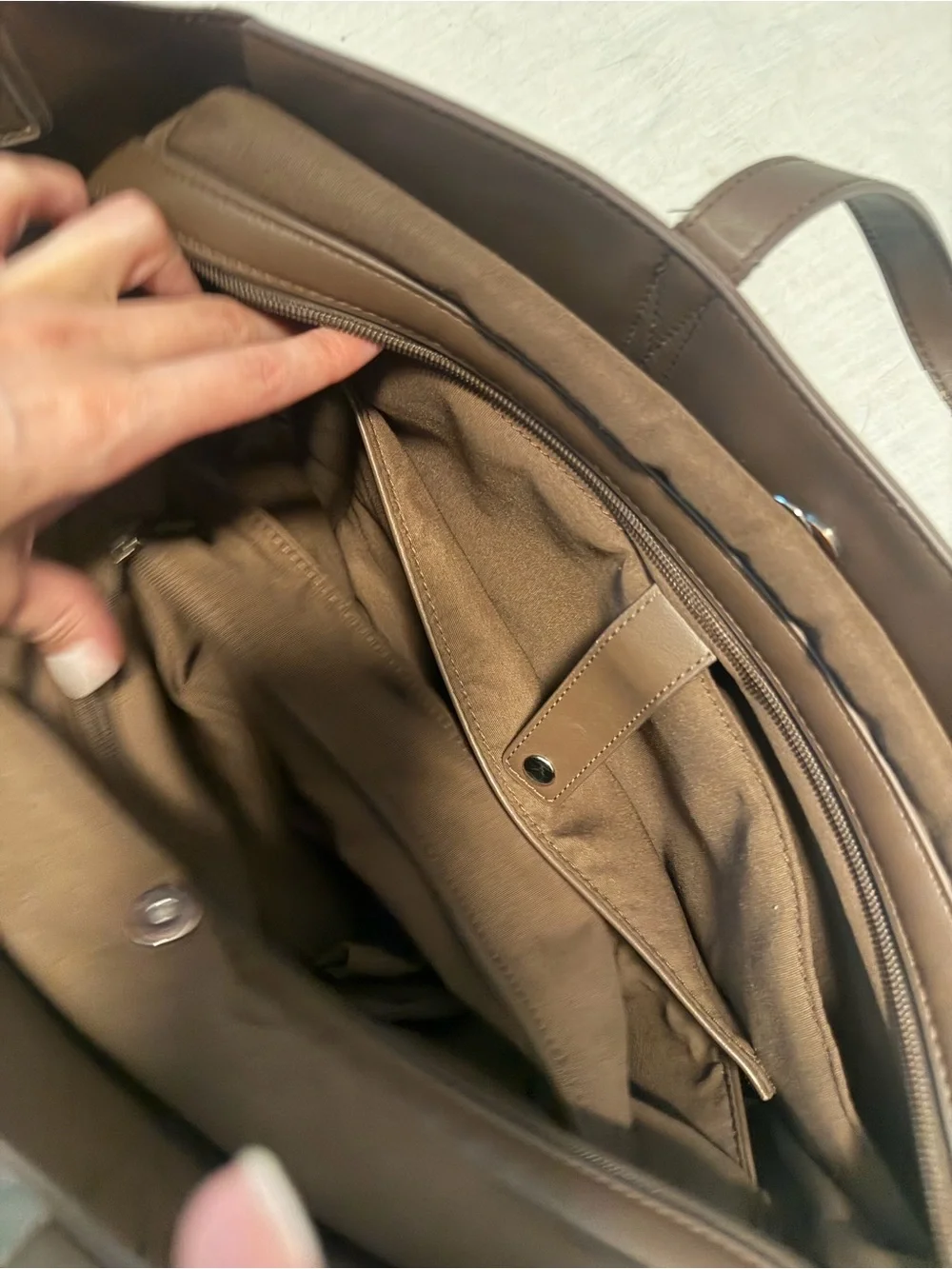 CALPAK leather laptop tote in espresso